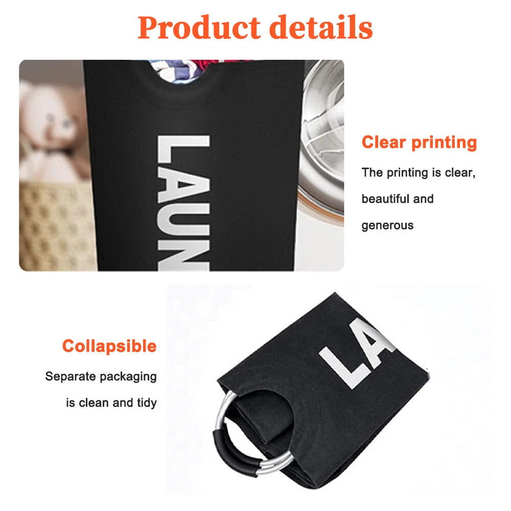 BLACK 82L Foldable Fabric Laundry Basket Clothes Hamper Bag Washing Bin