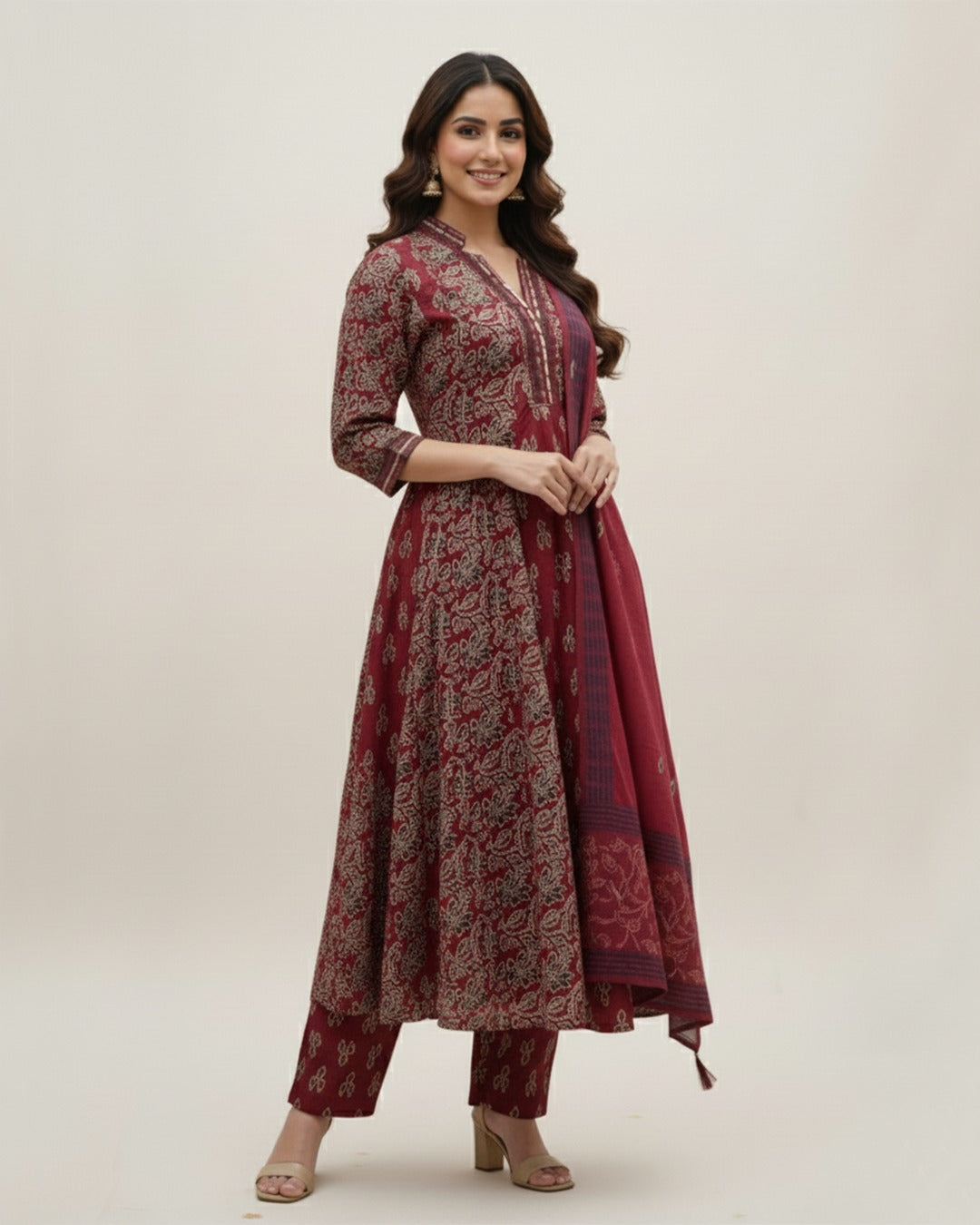 Women’s Red Anarkali Suit – Elegant Designer Ethnic Dress with Dupatta