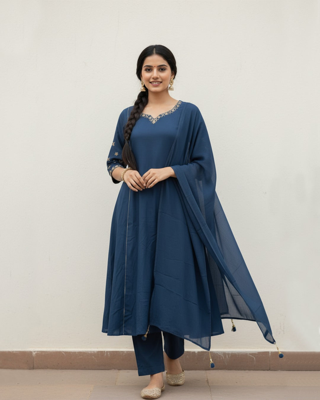 Women’s Blue Anarkali Suit – Elegant Designer Ethnic Dress with Dupatta