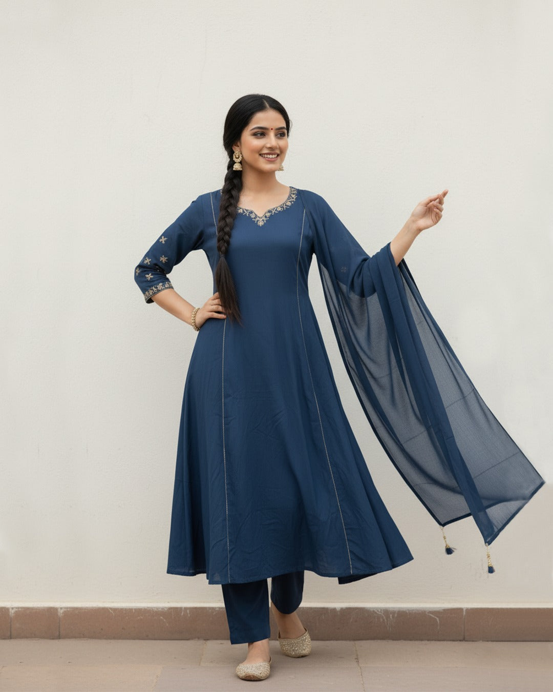 Women’s Blue Anarkali Suit – Elegant Designer Ethnic Dress with Dupatta