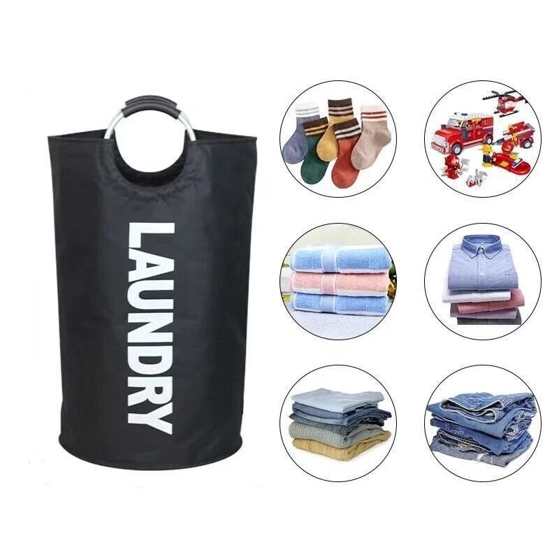 BLACK 82L Foldable Fabric Laundry Basket Clothes Hamper Bag Washing Bin