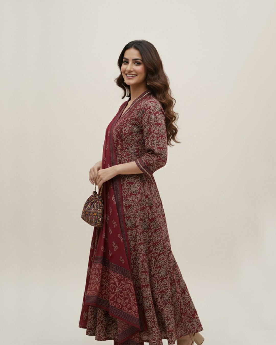 Women’s Red Anarkali Suit – Elegant Designer Ethnic Dress with Dupatta