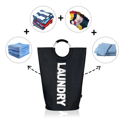 BLACK 82L Foldable Fabric Laundry Basket Clothes Hamper Bag Washing Bin