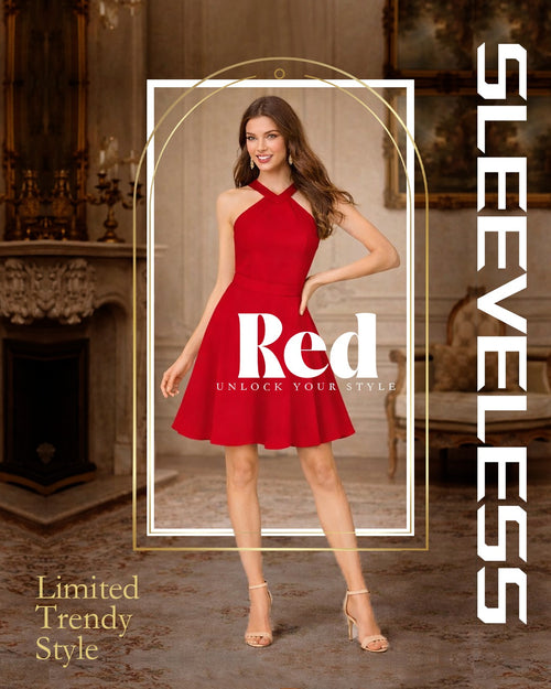 Elegant Brown & Red Sleeveless Dress