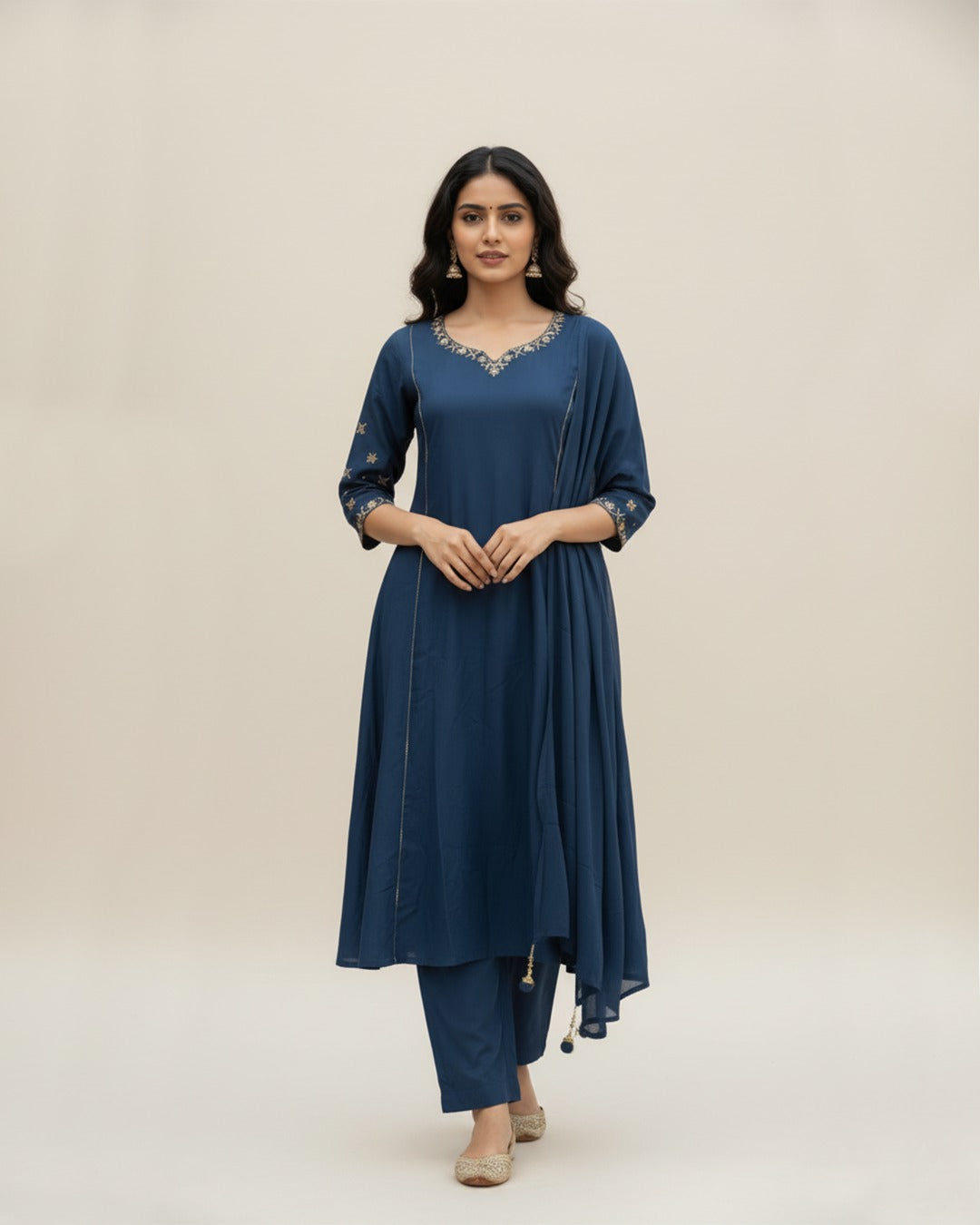 Women’s Blue Anarkali Suit – Elegant Designer Ethnic Dress with Dupatta