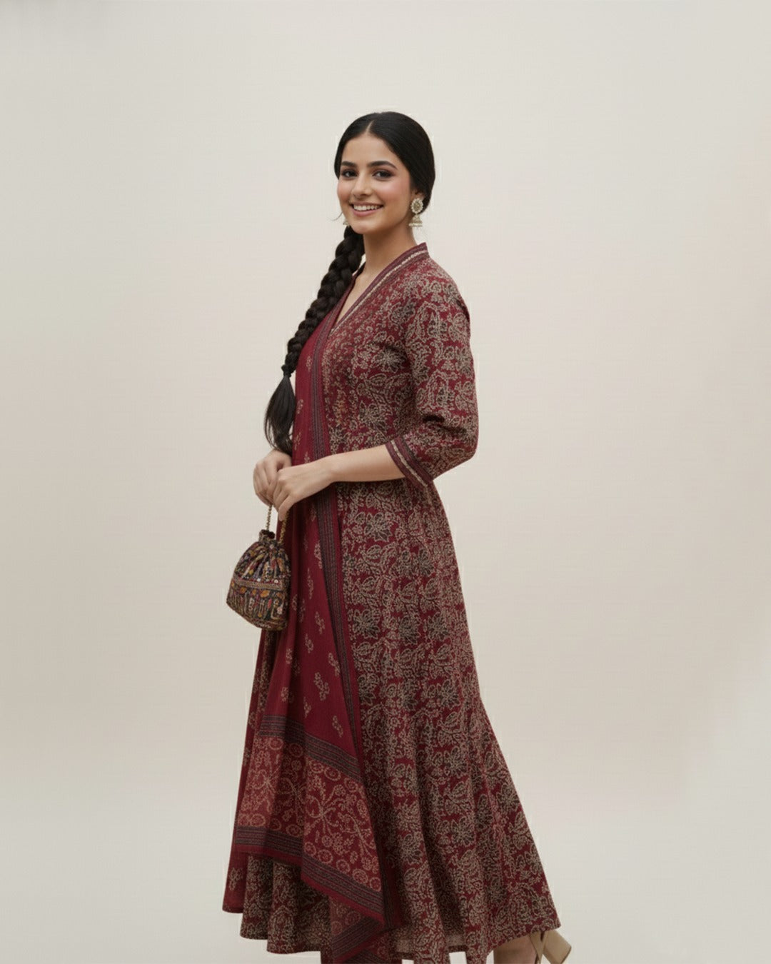 Women’s Red Anarkali Suit – Elegant Designer Ethnic Dress with Dupatta