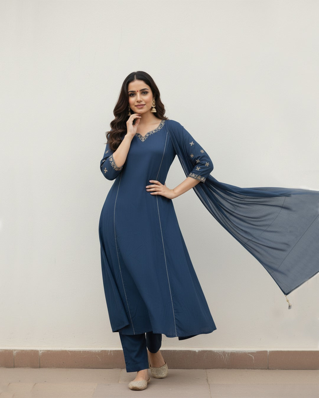 Women’s Blue Anarkali Suit – Elegant Designer Ethnic Dress with Dupatta