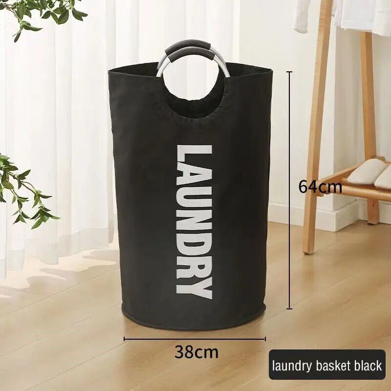 BLACK 82L Foldable Fabric Laundry Basket Clothes Hamper Bag Washing Bin