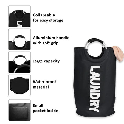 BLACK 82L Foldable Fabric Laundry Basket Clothes Hamper Bag Washing Bin