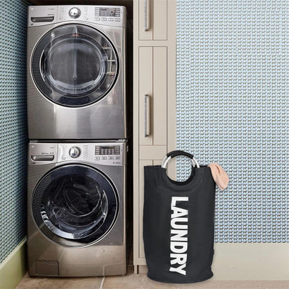 BLACK 82L Foldable Fabric Laundry Basket Clothes Hamper Bag Washing Bin