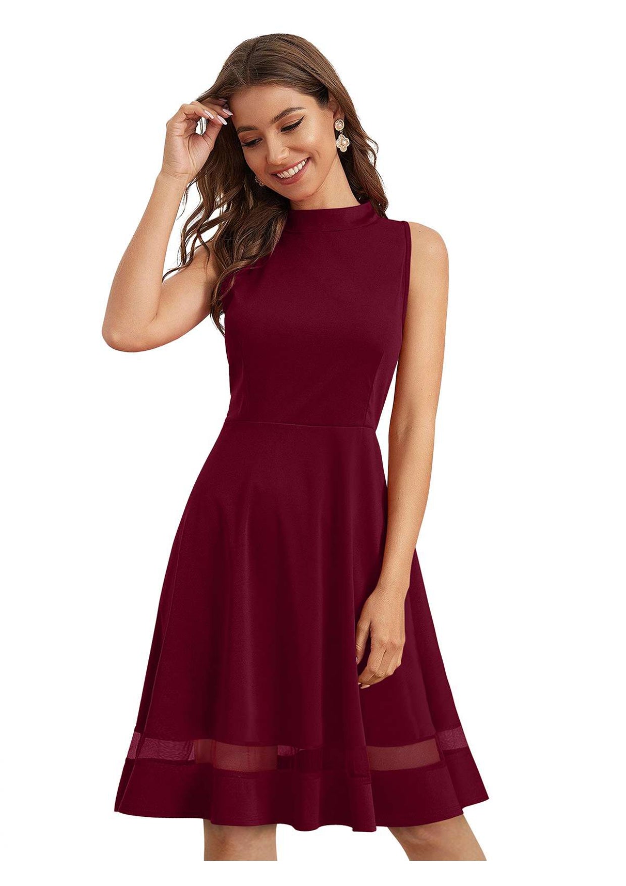 Trendy Short Designer Dress – Sleeveless, Black & Maroon Colors