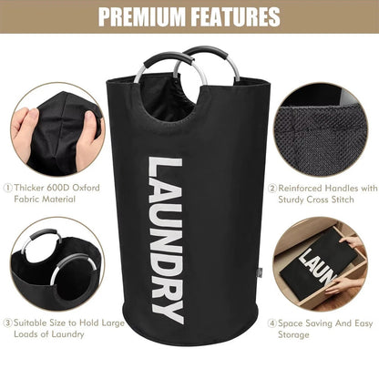 BLACK 82L Foldable Fabric Laundry Basket Clothes Hamper Bag Washing Bin